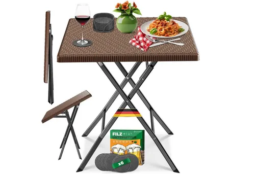 KESSER Klappbarer Bistrotisch für den Balkon - Wetterfester und UV-beständiger Gartentisch aus Stahl, max. 100 kg Tragkraft, inklusive 6 Filz-Untersetzern – ideal für Outdoor-Bereiche.