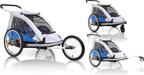 XLC 3092000400 Duo-BS-C02 2014 Fahrradanhänger - Kinderfahrradsitz für 2 Kinder, vielseitig als Anhänger, Buggy oder Jogger nutzbar. Inkl. Sicherheitswimpel, 5-Punkt-Gurt und schnellem Faltmechanismus für einfachen Transport.