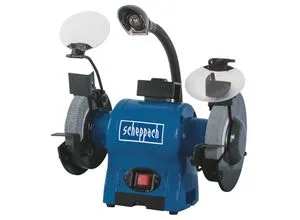 Scheppach BG150 Doppelschleifer - Schleifmaschinen mit geräusch- und vibrationsarmem Betrieb, wartungsfreiem 370 Watt Induktionsmotor für konstanten Drehzahl von 2850 U/min, ideal für präzises Arbeiten.