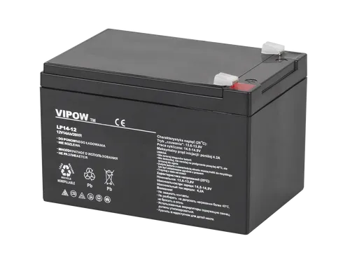 Vipow Gelakku AGM Gelakkumulator 12V 14Ah - Motorradbatterie, wartungsfrei und ideal für zyklische Betriebs- und Puffersysteme, mit hoher Haltbarkeit und exzellenten Arbeitsparametern.