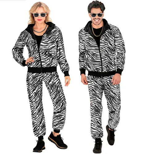 Carnival Party 2tlg. Kostüm ''Party'' in Silber/Schwarz, Größe XXL - Faschingskostüm in Silber/Schwarz, ideal für Fasching und Karneval, bietet mit Stehkragen und Zebra-Muster einen einzigartigen Look.