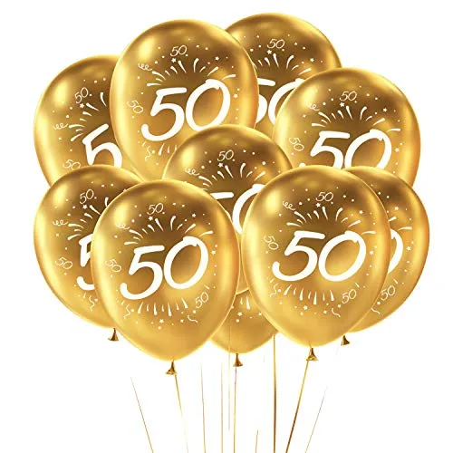 Oblique Unique® Luftballon Set Zahl 50 für Geburtstag Goldene Hochzeit Feier Jubiläum Party 10 Deko Ballons Gold Weiß