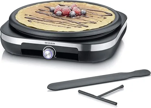 SEVERIN Crêpes Maker CM 2199 – 1.500 Watt - Crêpes-Maker für süße und herzhafte Crêpes mit 38 cm Grillplatte, Antihaftbeschichtung und individueller Temperatureinstellung für perfekte Ergebnisse.