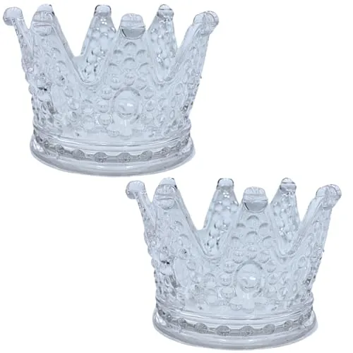 Dekohelden24 2er Set Teelichthalter in Form Einer Krone, aus Glas, transparent, Größe: H/Ø ca. 5 x 8 cm