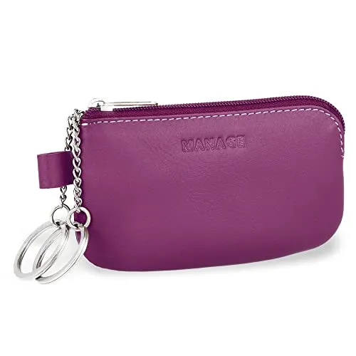 MANAGE Leder Schlüsseletui Pink mit Münzfach und Schlüsselring - Schlüsselmäppchen mit Reißverschluss Damen und Herren für Schlüssel Autoschlüssel - keychain Schlüsseltasche Pink