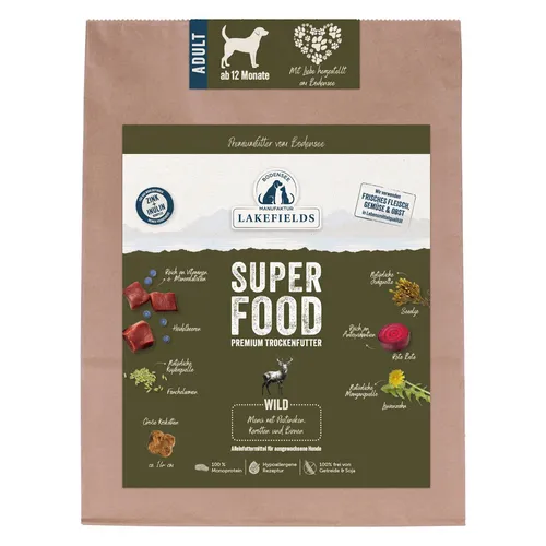 LAKEFIELDS MANUFAKTUR - SUPERFOOD - Trockenfutter Wild 61% 4x 1kg Vorteilspack