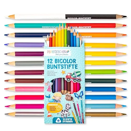 Papierdrachen 12 Bicolor Buntstifte – 24 satte Farben – Set