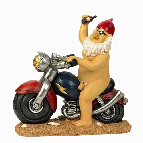 Geschenkestadl Nackter Zwerg auf Motorrad FKK Gartenzwerg 32 cm