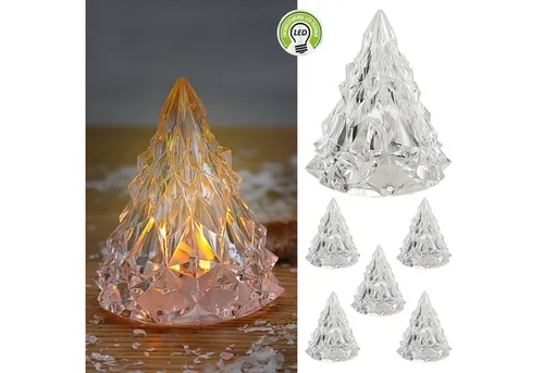 CEPEWA LED Dekofigur LED Tannenbaum 6er Set Kunststoff batteriebetrieben weiß 6x8x6cm