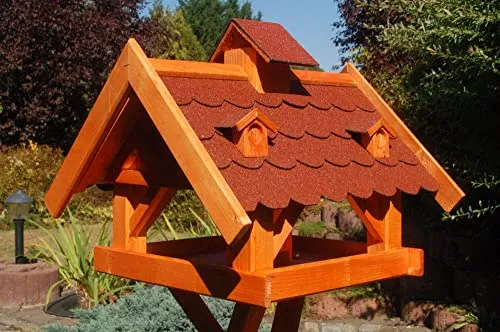 Deko-Shop-Hannusch XXL Futterhaus mit Bitumenschindeln - Futterstation für Wildvögel, wählbare Dachfarben und optionale Solarbeleuchtung für eine stimmungsvolle Atmosphäre im Garten.