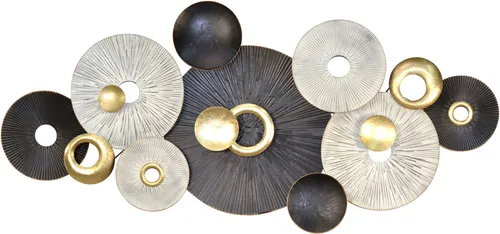 Moderne Wanddekoration Metall Anthrazit Creme Gold 140x67cm in schwarz von Hofmann Living And More