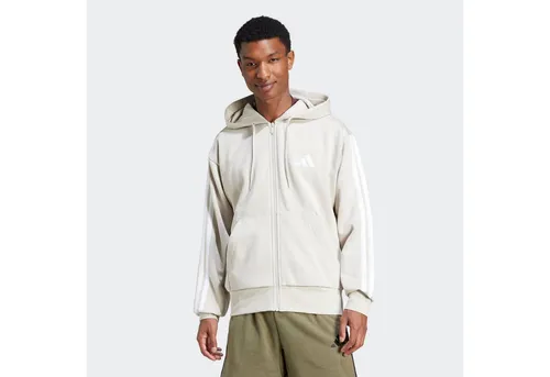 adidas Herren Essential Three Stripes Fleece Zipper Hoodie - Sweatshirt mit durchgehendem Reißverschluss, regulierbarer Kapuze und umweltfreundlichem Material aus 70% recycelten Stoffen - perfekt für lässige Outfits.