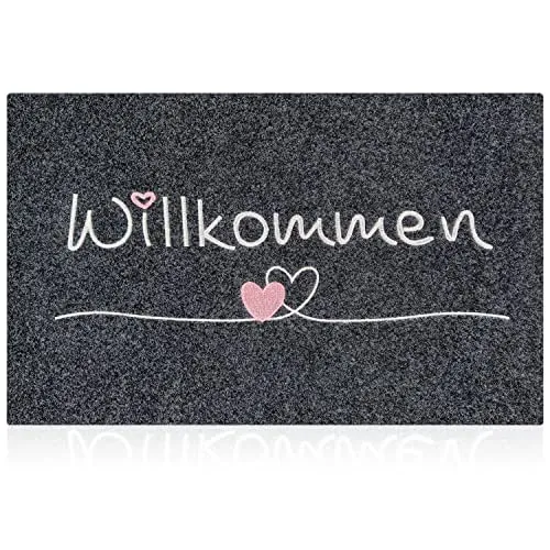 AAZZKANG Fußmatte Willkommen Anti-rutsch Außen Innen Türmatte mit Gummi zurück Ultra absorbieren Schlamm Einfach zu säubern Haustür Eingangsmatte Grau