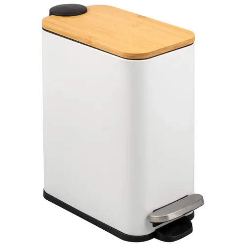 bremermann Kosmetikeimer mit Bambus-Deckel, 5 l - Stylischer Mülleimer für Bad oder Küche mit Soft-Close-Funktion, ideal für Nischen und pflegeleicht. Der edle Bambus-Deckel und das große Fuß-Pedal sorgen für bequeme Nutzung.