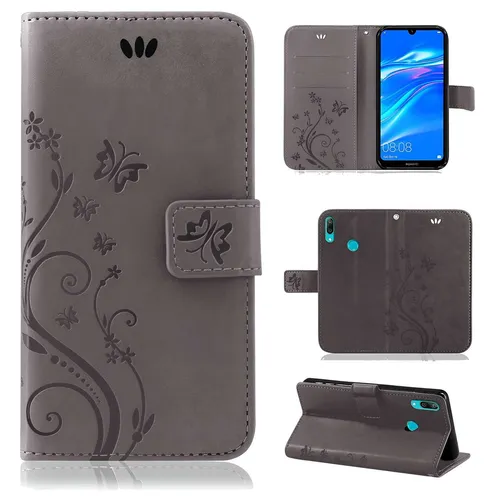 Handy Tasche Huawei Y7 2019 Handyhülle Schutz Flip Cover Buch Case Etui Grau
