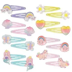 Mädchen Glitzer Haarspangen Set - 16 Stück - Niedliche Glitzer-Haarspangen in verschiedenen Designs wie Einhorn und Meerjungfrau, ideal für jeden Anlass. Hergestellt aus hochwertigem Harz und Metall, perfekt für alle Haartypen und einfach zu tragen.