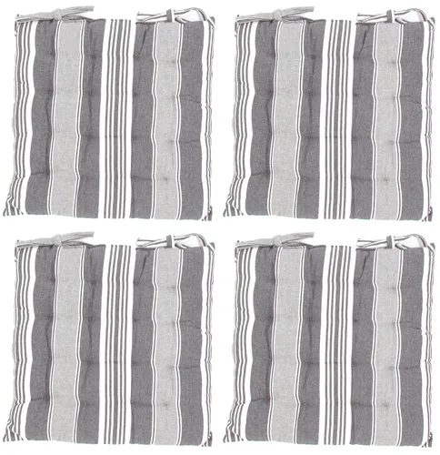 4er Set Dunkelgrau gestreifte Sitzkissen 38x38cm - Gartenmöbelauflagen mit 16-Punkt-Steppung, ideal für Innen- und Außenbereich, inklusive stabilen Befestigungsbändern für sicheren Halt und angenehmen Sitzkomfort.