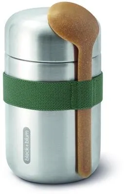 Food Flask 400 ml - Edelstahl-Thermobehälter olive von black+blum - Thermobehälter für heiße und kalte Speisen, hält bis zu 6 Stunden warm und 8 Stunden kalt, auslaufsicher und mit nachhaltigem Holzfaser-Löffel.