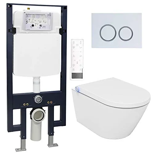 WC-Komplettpaket 18: Bernstein Dusch-WC Pro + 1102 und Soft-Close Sitz mit Vorwandelement G3008 und Betätigungsplatte vorne, Betätigungsplatte:Modell 4111 weiß matt