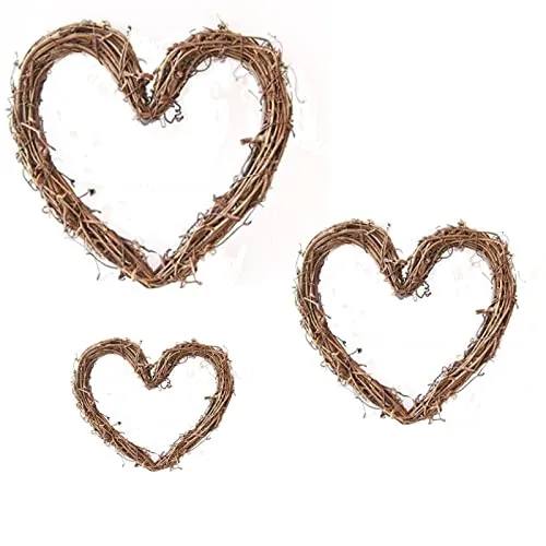 Stück Rattan Kranz, Dekokranz Tischkranz, Rattan Herz Kranz, für Türkranz Holz Dekoration Ornament Tor Wand Party Hochzeit (10,15,20cm) 3