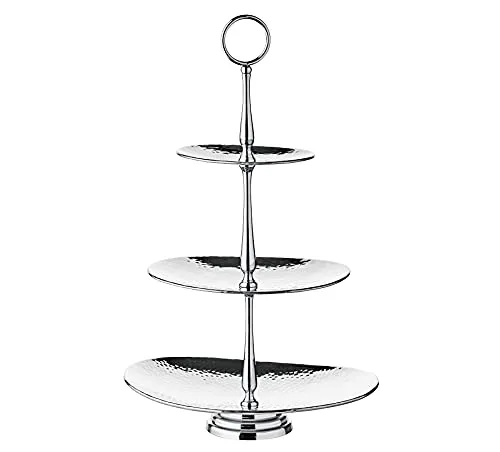EDZARD Etagere Gulf mit 3 Ebenen, oval, Edelstahl gehämmert hochglanzpoliert, Höhe 49 cm