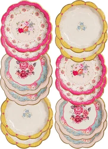 Talking Tables Truly Scrumptious; Pappteller für Teekränzchen, Hochzeiten und Geburtstagspartys, Vintage-Stil, 18 cm (12 pro Pack in 3 Designs)