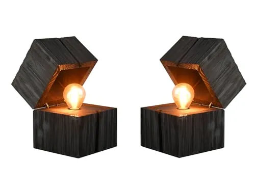 Kleine Würfel Tischleuchten 2-er Set, Höhe 16cm aus Holz Schwarz - Tischlampen aus Holz in modernem Design, mit austauschbarem LED-Leuchtmittel für warmweißes Licht, ideal für stimmungsvolle Akzente in jedem Raum.