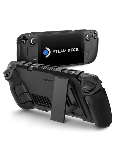 Spigen Thin Fit Pro Hülle mit Ständer für Steam Deck (2022/2023) - Schwarz - Zubehör für Steam Machines mit langlebigem TPU und PC für optimalen Schutz. Integrierter Ständer ermöglicht freihändiges Spielen und Mediengenuss.