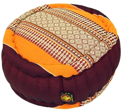 GURU SHOP Rundes Meditationskissen - Weinrot/Orange, 18x30x30 cm - Bequemes Meditationskissen mit stabiler Kapokfüllung für optimalen Sitzkomfort. Ideal für entspannte Momente und als stilvolles Dekokissen. Mit praktischer Trageschlaufe für einfachen Transport.
