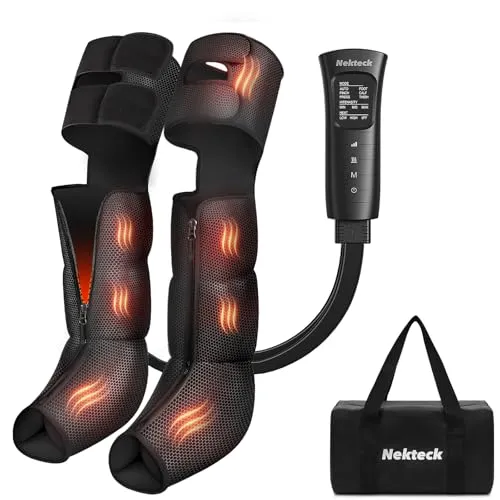 Nekteck Beinmassagegerät mit Wärmefunktion für Durchblutung und Schmerzlinderung, Luftkompressions-Massagegerät für die Beine mit 2 Wärmeeinstellungen, 6 Modi und 6 Intensitätsstufen leg massager