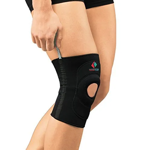 Knie Bandage NEOPREN offene Kniescheibe gepolstert, seitliche Schienen schwarz 1-S
