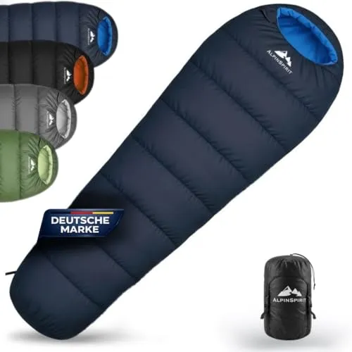 AlpinSpirit Ultraleichter Schlafsack 3 Jahreszeiten für Camping & Outdoor - Erleben Sie Komfort bei 15-20°C mit diesem ultraleichten Mumienschlafsack. Mit nur 1300 g Gewicht und kompaktem Packmaß perfekt für Trekking, Camping und Festivals. Wasserabweisend und atmungsaktiv für erholsamen Schlaf.