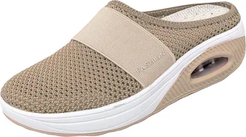 Leichte Bequeme Paket Kopf Hausschuhe Weibliche Dicke Untere Luftkissen Hohl Gitter Atmungsaktiv Ohne Ferse Ein Steigbügel Flachen Schuh, khaki, 36