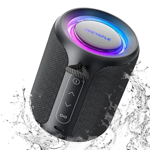 Deeyaple Bluetooth Lautsprecher Klein - Tragbarer Bluetooth-Lautsprecher mit IPX7 Wasserdichtigkeit, ideal für Outdoor-Aktivitäten. Genießen Sie bis zu 12 Stunden Spielzeit und True Wireless Stereo für ein beeindruckendes Klangerlebnis.