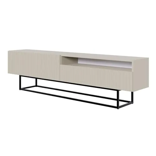 Selsey TV-Schrank VELDIO 175 cm - Modernes Design mit Lamellenfronten - TV-Halterungen, stilvoller TV-Schrank mit offenem Fach und kratzfesten Materialien, ideal für ein modernes Wohnambiente.