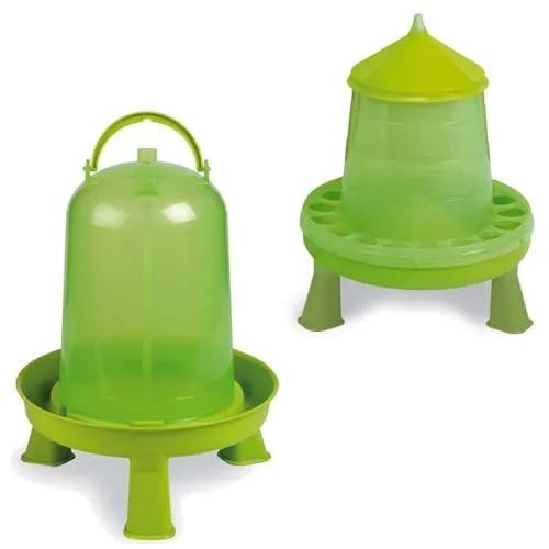 Stülptränke 5L + Futterautomat 4kg Set mit Füßen – Tränke und Futterschale für Hühner, Geflügel, Küken – robust, leicht zu reinigen
