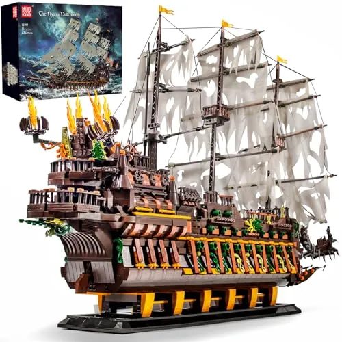 Mould King 13197 Piratenschiff Baukasten, MOC Springendes Kreatives Piratenschiff des Holländers, (4364 Teile), STEM Technik Schiffsmodell Klemmblock, Technik Klemmbausteine Bausatz Spielzeug