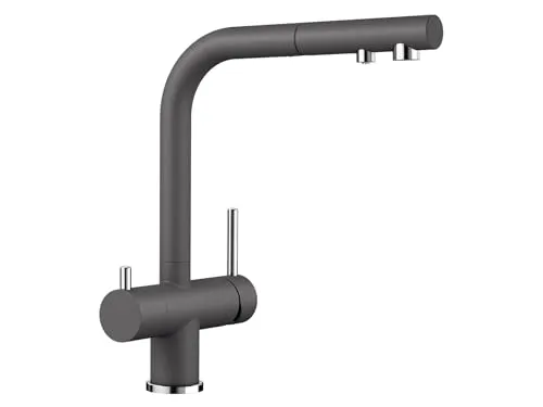 Blanco Fontas-S II Filter Küchenarmatur, Hochdruck, herausziehbare Brause, felsgrau (525207) - Armaturen: Komfortable 3-in-1-Armatur mit gefiltertem und ungefiltertem Wasser aus einem herausziehbaren Auslauf für maximale Flexibilität in der Küche.