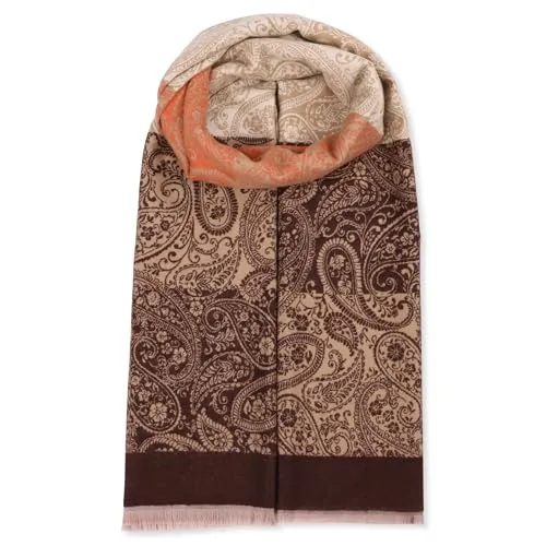 malito - Damen Modeschal - weicher XXL Viskosemix Kaschmir Schal - Winterschal Ornament-Print modern & lang - Pashmina Stola Orient S607 - (Braun-beige)