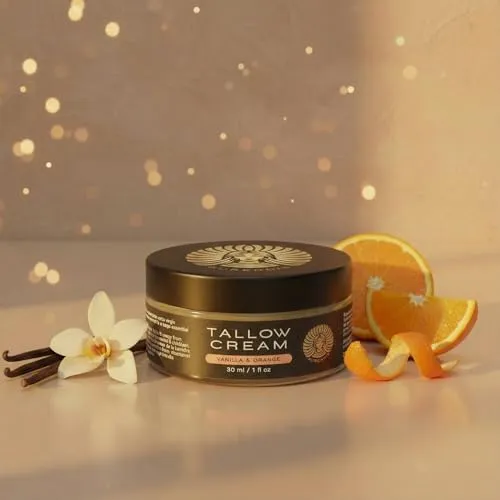 Premium Whipped Tallow Creme – Vanilla & Orange – Handgemacht & luftig – 100% Rindertalg für Gesicht & Körper – Natürliche Pflege für trockene, sensible Haut – Ohne Konservierungsstoffe