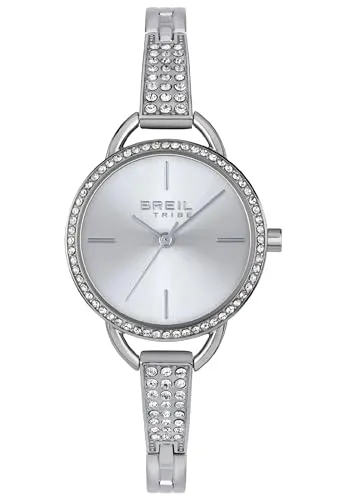Breil Nur Zeit Armbanduhr - Versilbert/Stahl - Elegante Damenarmbanduhr aus der Caroline Kollektion mit 29 mm Stahlgehäuse, rosa Zifferblatt und funkelnden Kristallen. Wasserbeständig bis 3 ATM - ideal für jeden Anlass.
