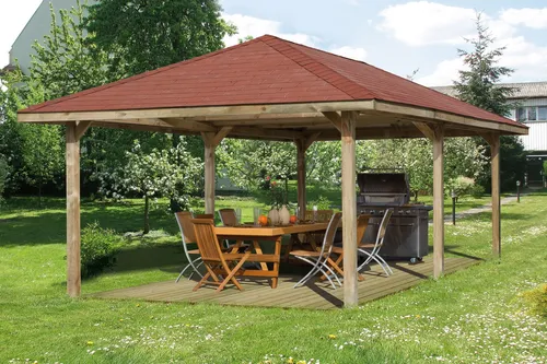 Weka Premium-Carport 651 - Elegantes Walmdach - Gartenlauben mit hochwertigem 19 mm Massivholzdach, schützt Ihr Auto vor Witterungseinflüssen und dient auch als stilvoller Garten-Pavillon für Ihre Sommerfeste.