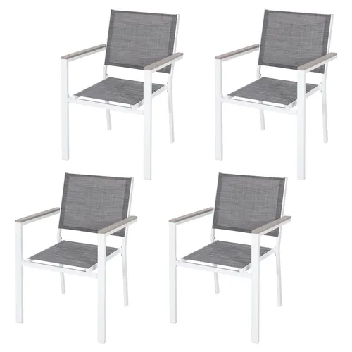 Avestar Gartenstühle 4er Set – Wetterfeste Outdoor Stapelstühle mit Metallgestell und Kunstholzarmlehnen, Grau - Genießen Sie den Komfort der Avestar Gartenstühle im Freien. Mit atmungsaktivem Textilene-Gewebe und einem robusten Metallrahmen sind sie ideal für Terrasse und Balkon. Das platzsparende, stapelbare Design sorgt für einfache Lagerung.
