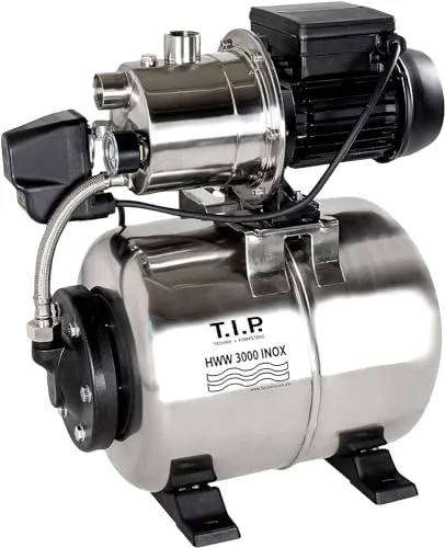 T.I.P. Hauswasserwerk HWW 3000 INOX - Wasserpumpen, kompaktes Edelstahl-Hauswasserwerk mit 2.950 l/h Fördermenge und 42 m Förderhöhe für zuverlässige Wasserversorgung im Garten und Haushalt.