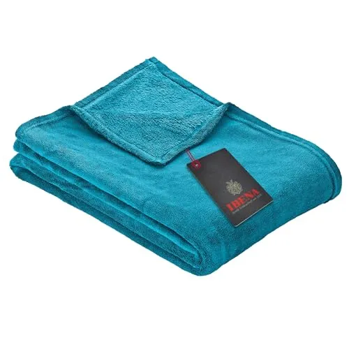 Ibena Kuscheldecke Olbia 150x200 cm - flauschig, warm & waschbar, Fleecedecke Petrol einfarbig