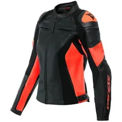 Dainese Racing 4 Damen Motorrad Lederjacke, schwarz-rot, Größe 42 - Motorradjacke aus bielastischem S1-Gewebe und Tutu-Rindsleder, bietet optimale Sicherheit mit Platz für Rückenprotektoren und praktischen Taschen.