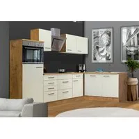 Flex-Well Exclusiv Winkelküche Vintea 280x170 cm - Winkelküche in Magnolia und Lancelot Oak, flexibel montierbar mit hochwertigen, pflegeleichten Fronten und energieeffizienten Elektrogeräten – ideal für individuelle Küchenlösungen.