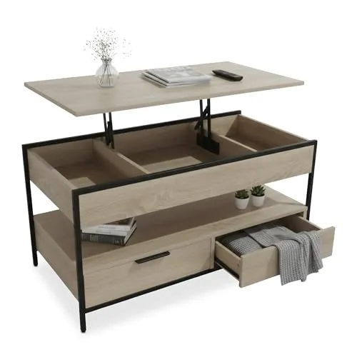 Relaxdays Couchtisch mit Stauraum, hellbraun