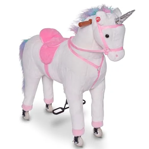 Pink Papaya XXL Reitpferd auf Rollen Einhorn Rainbow - Schaukelpferd & Spielzeug, bis 80kg belastbar, fördert spielerisch Koordination und Motorik, handgefertigt und einzigartig.