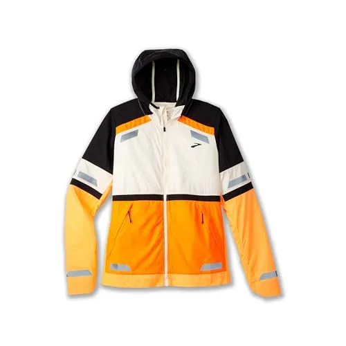 BROOKS 221689167 Run Visible Jacket 2.0 Damen - Trainingsbekleidung mit reflektierenden Elementen für optimale Sichtbarkeit im Dunkeln, wind- und wasserabweisend, schützt Sie und Ihre Wertsachen.